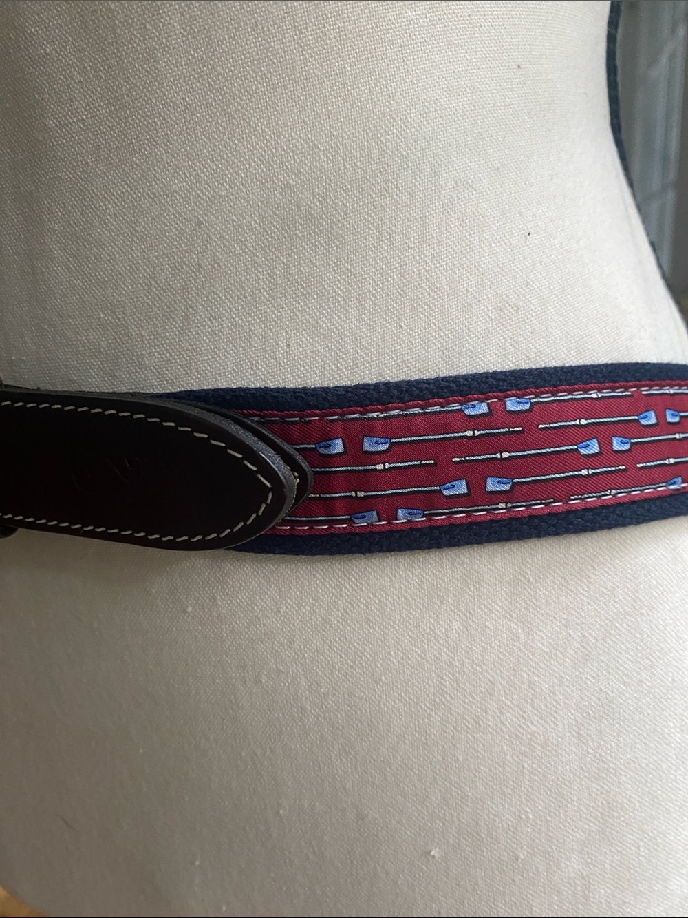 NWOT Men's Vinyard Vines belt brass brown leather trim canvass rowing size 32 - Picture 3 of 10
